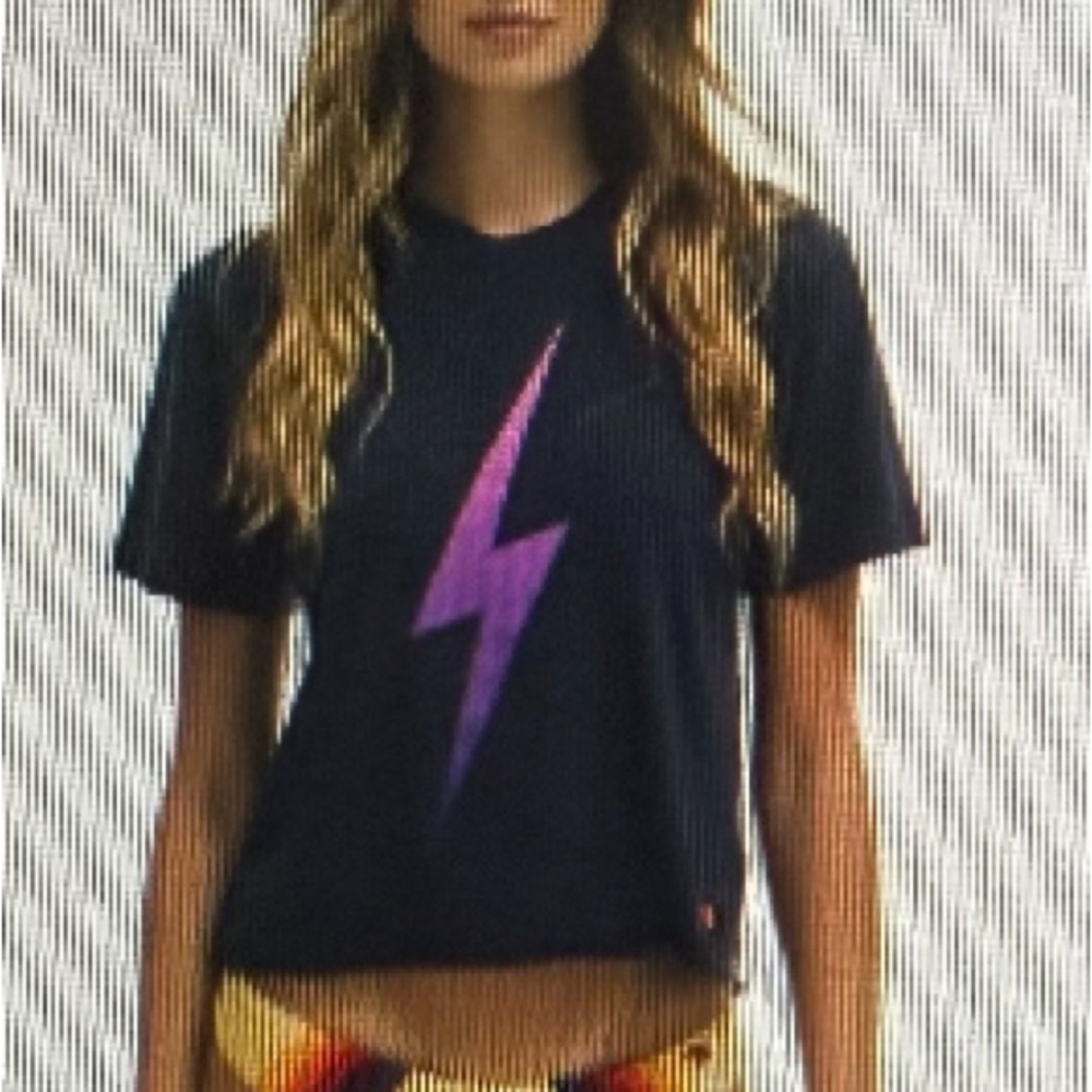 Aviator Nation Black T-Shirt with Purple Lightning Bolt
